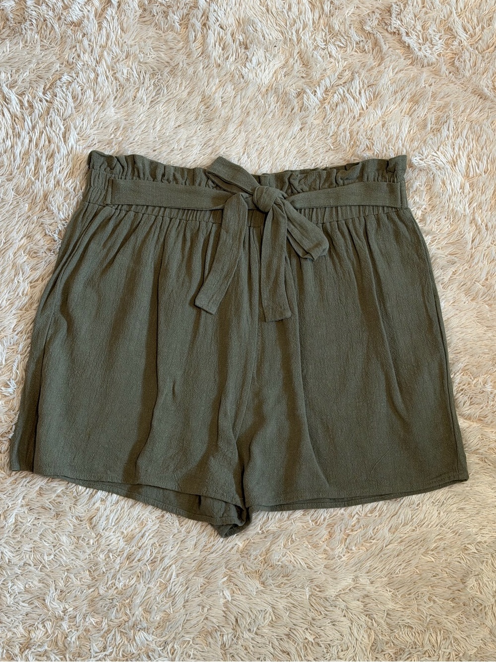 High-Waist Paperbag Tie Shorts — Olive